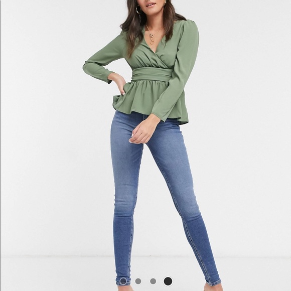 Sage Asos Waist Detail Top - Picture 3 of 4